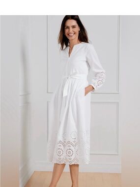 White Eyelet Button-Front Belted Dress NWT